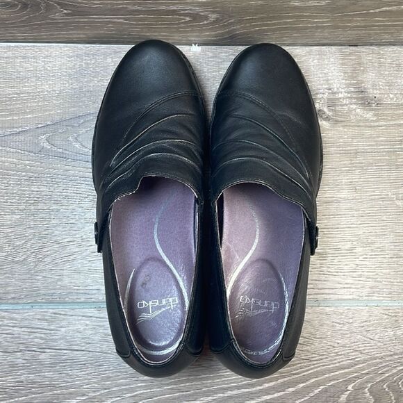 Dansko Aimee Napa Black Leather Women’s Sz 7.5-8/EU 38 Alt Closure Wedge Clogs - Picture 5 of 11